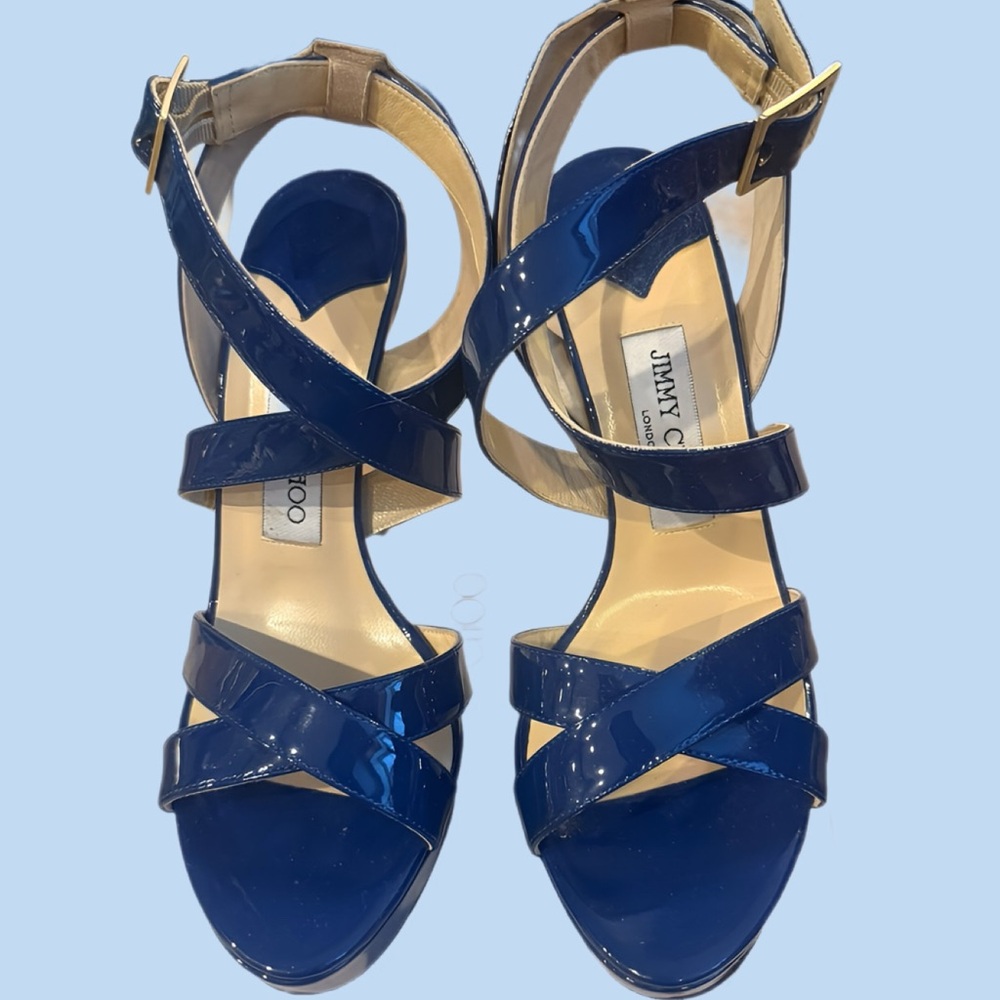Jimmy Choo Glossy Blue Sandals